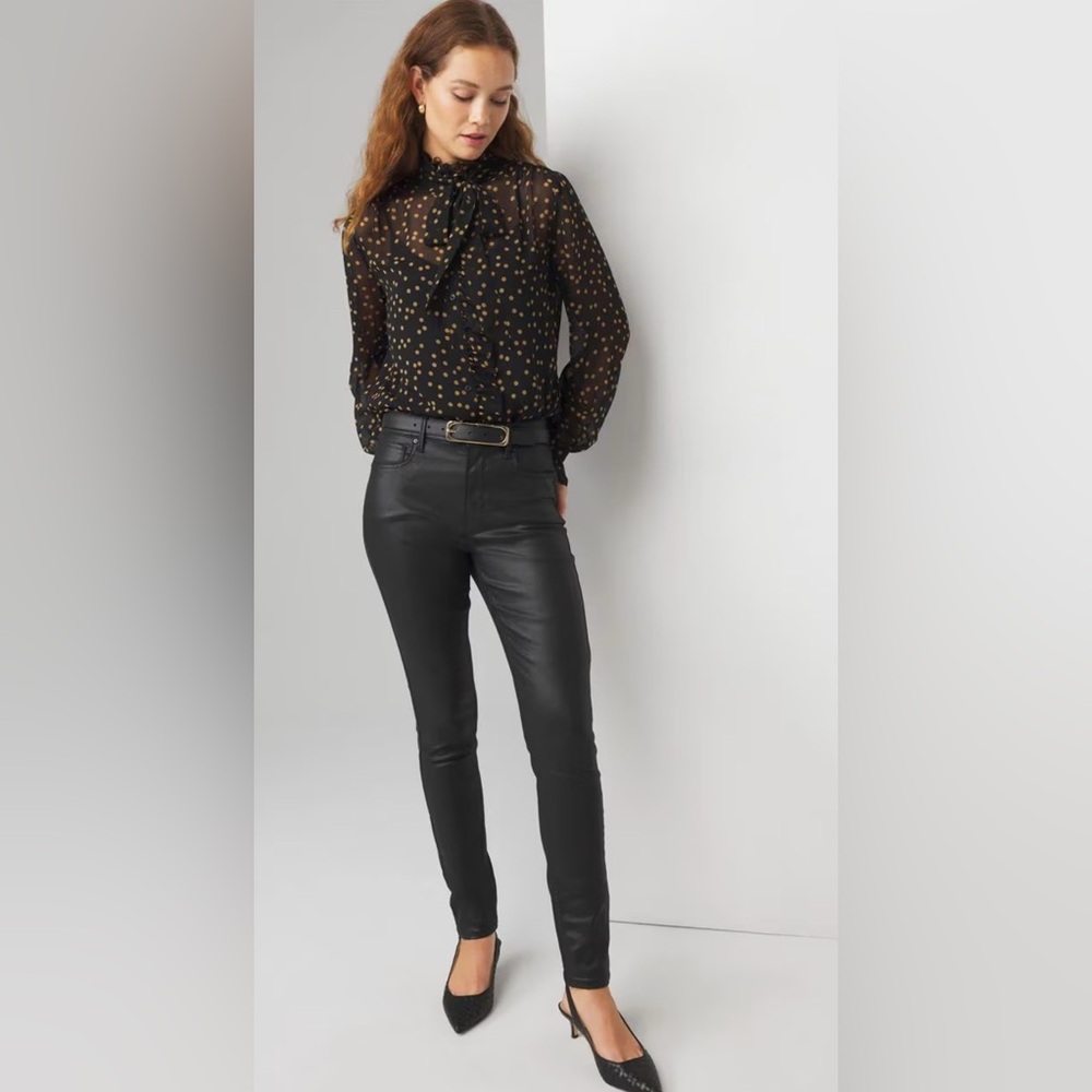 New White House Black Market High-Rise Coated Black Skinny Jeans
